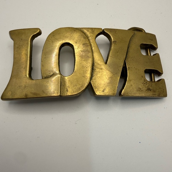 LOVE Statement Belt Buckle in Antique Gold Tone - Picture 2 of 6